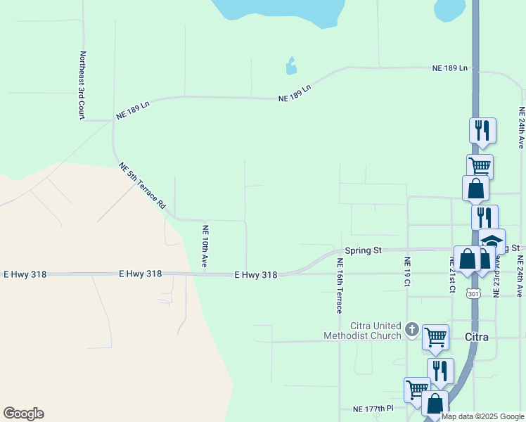 map of restaurants, bars, coffee shops, grocery stores, and more near 18525 Northeast 12th Court in Citra