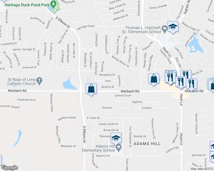 map of restaurants, bars, coffee shops, grocery stores, and more near 9703 Bratton Drive in San Antonio
