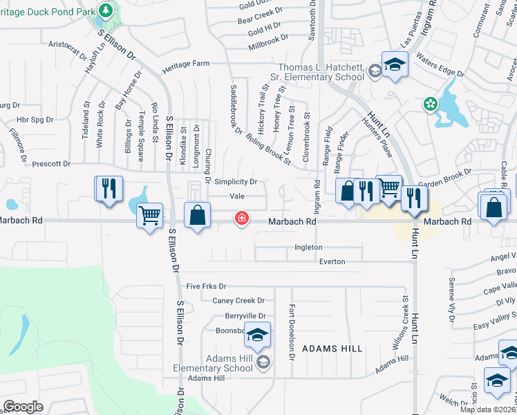 map of restaurants, bars, coffee shops, grocery stores, and more near 9626 Bratton Drive in San Antonio
