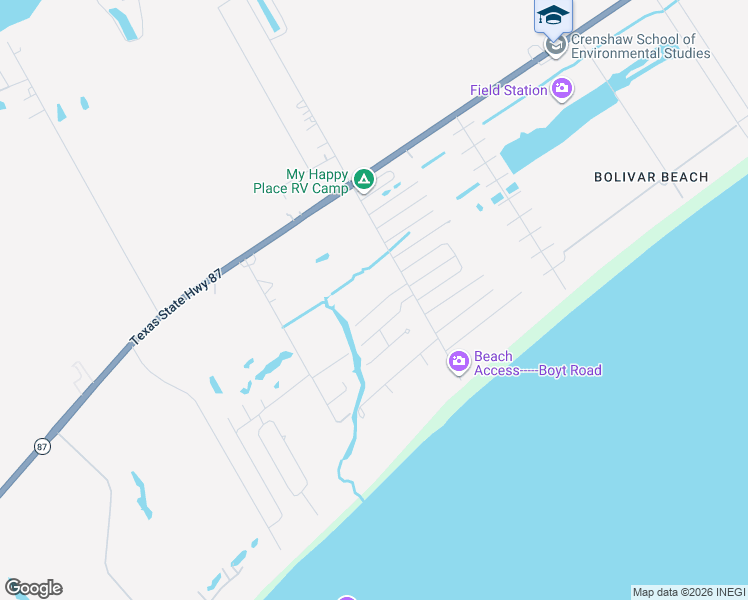 map of restaurants, bars, coffee shops, grocery stores, and more near 4411 Whaler Lane in Bolivar Peninsula