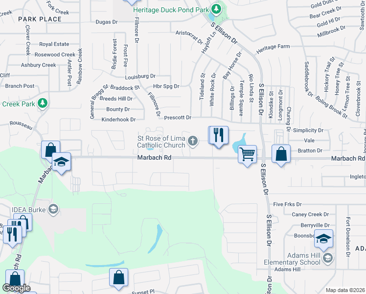 map of restaurants, bars, coffee shops, grocery stores, and more near 9834 Marbach Road in San Antonio