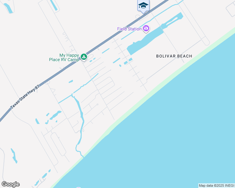 map of restaurants, bars, coffee shops, grocery stores, and more near 159 Ocean View Drive in Bolivar Peninsula