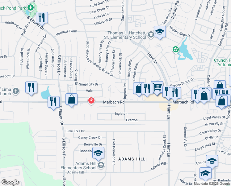 map of restaurants, bars, coffee shops, grocery stores, and more near 2 Autumn River in San Antonio