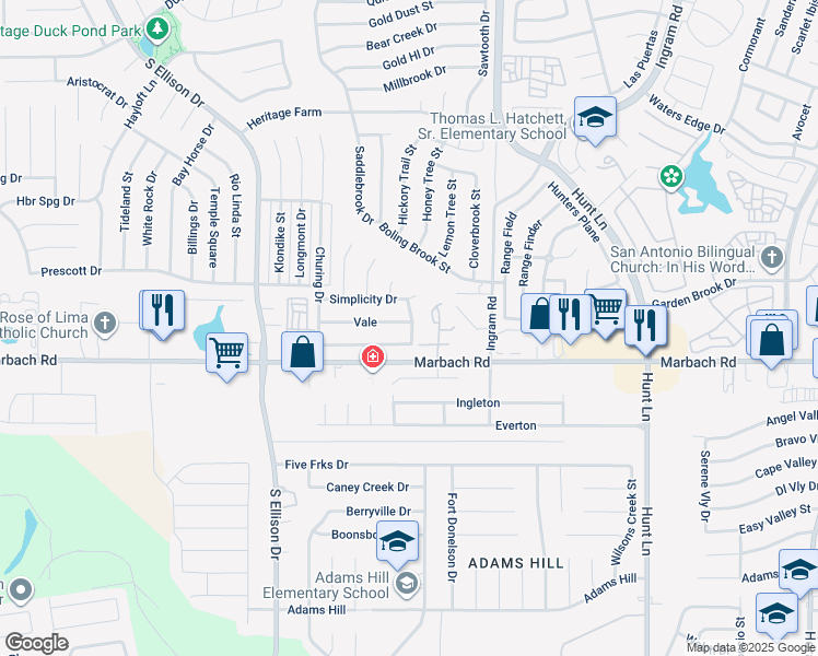 map of restaurants, bars, coffee shops, grocery stores, and more near 9602 Vale Drive in San Antonio