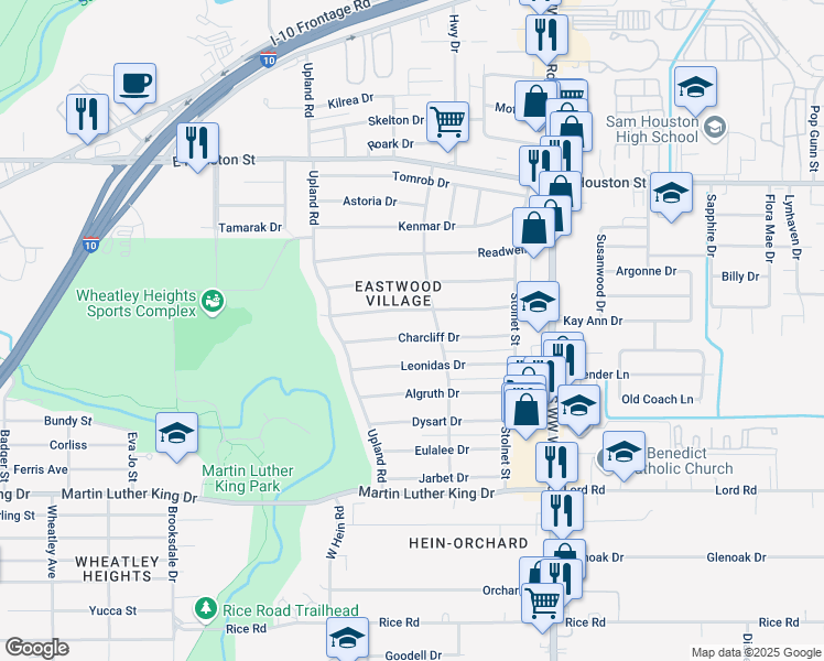 map of restaurants, bars, coffee shops, grocery stores, and more near 308 Shelburn Drive in San Antonio
