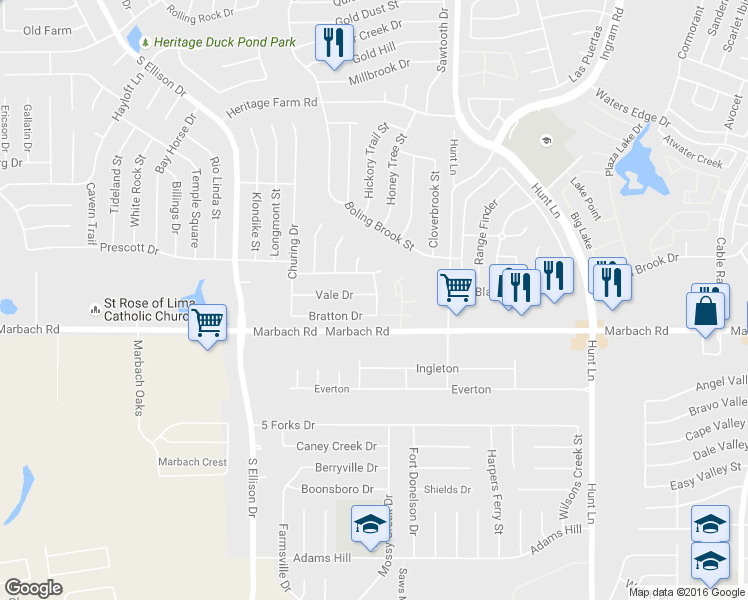 map of restaurants, bars, coffee shops, grocery stores, and more near 9619 Vale in San Antonio