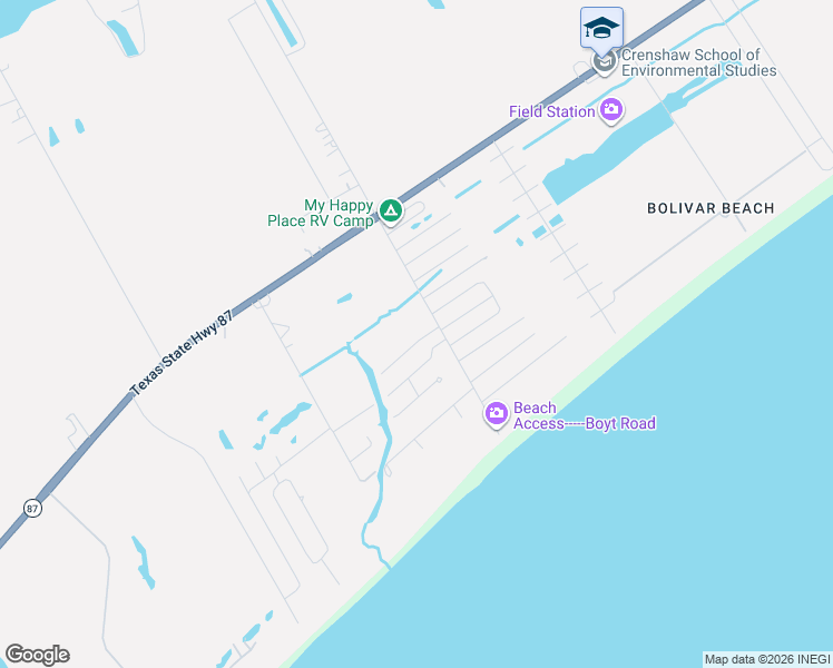 map of restaurants, bars, coffee shops, grocery stores, and more near 4419 Ranger Drive in Bolivar Peninsula