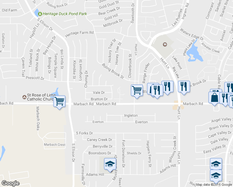 map of restaurants, bars, coffee shops, grocery stores, and more near 97 Autumn Pass in San Antonio