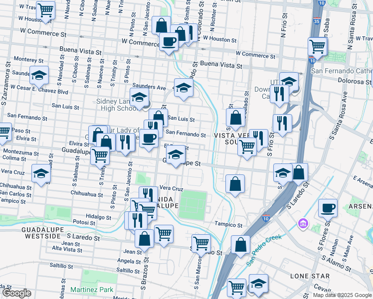 map of restaurants, bars, coffee shops, grocery stores, and more near in San Antonio