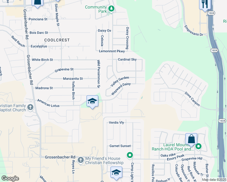 map of restaurants, bars, coffee shops, grocery stores, and more near 11738 Valley Garden in San Antonio