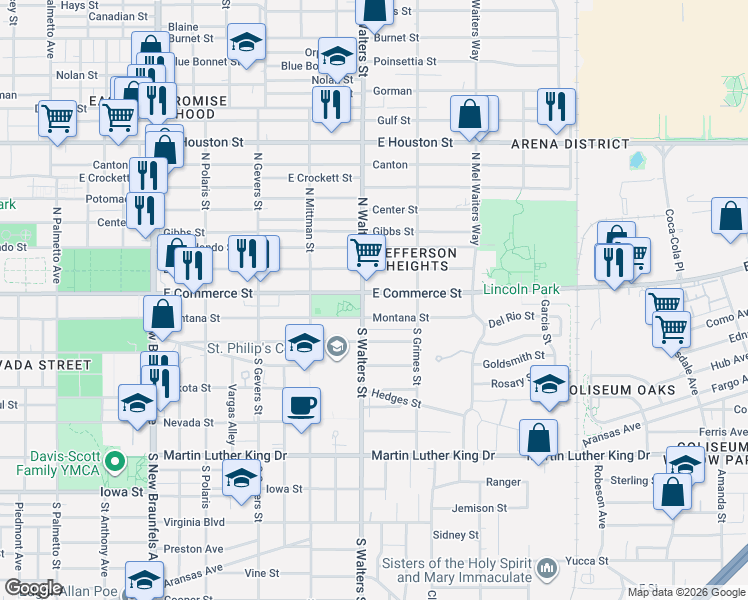 map of restaurants, bars, coffee shops, grocery stores, and more near in San Antonio