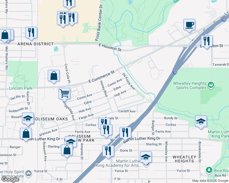 map of restaurants, bars, coffee shops, grocery stores, and more near 419 Edna in San Antonio
