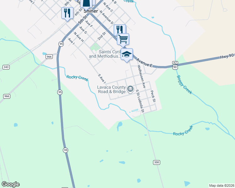 map of restaurants, bars, coffee shops, grocery stores, and more near 514 West Runk Street in Shiner