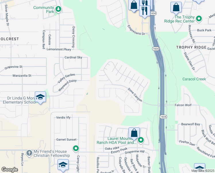map of restaurants, bars, coffee shops, grocery stores, and more near 11439 Creek Eagle in San Antonio