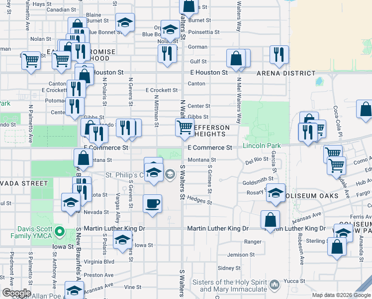 map of restaurants, bars, coffee shops, grocery stores, and more near in San Antonio