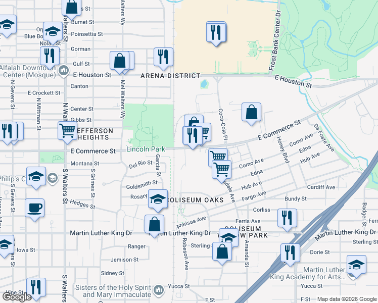 map of restaurants, bars, coffee shops, grocery stores, and more near in San Antonio
