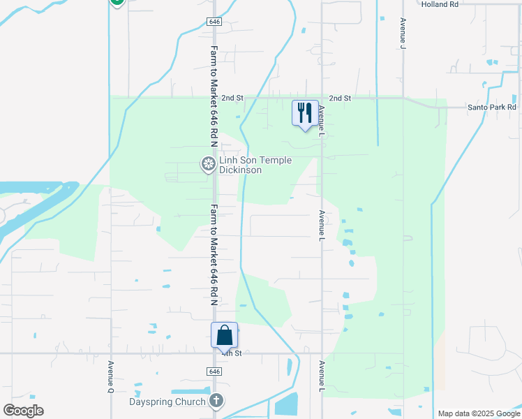 map of restaurants, bars, coffee shops, grocery stores, and more near 12406 Marion Lane in Dickinson
