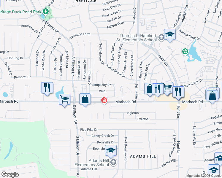 map of restaurants, bars, coffee shops, grocery stores, and more near 9619 Vale in San Antonio