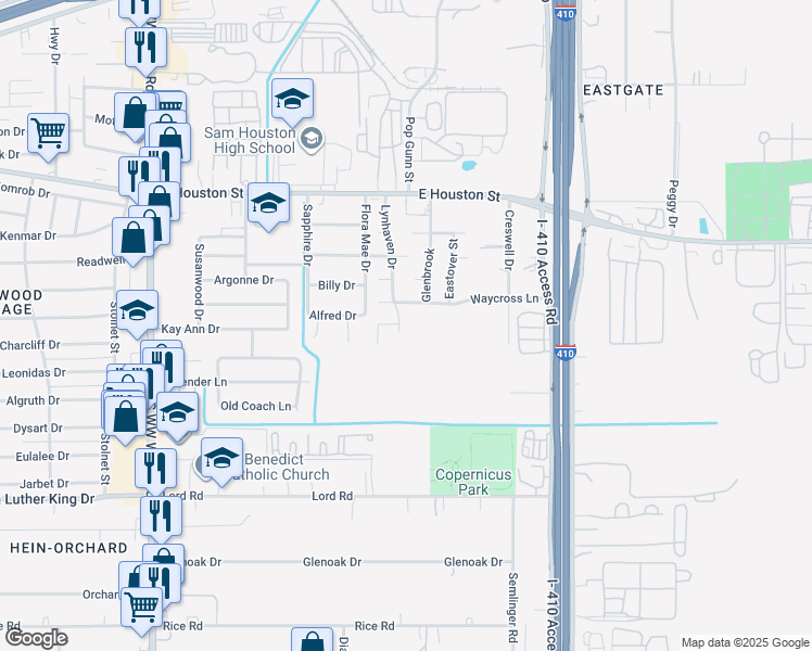 map of restaurants, bars, coffee shops, grocery stores, and more near 502 Lynhaven Drive in San Antonio