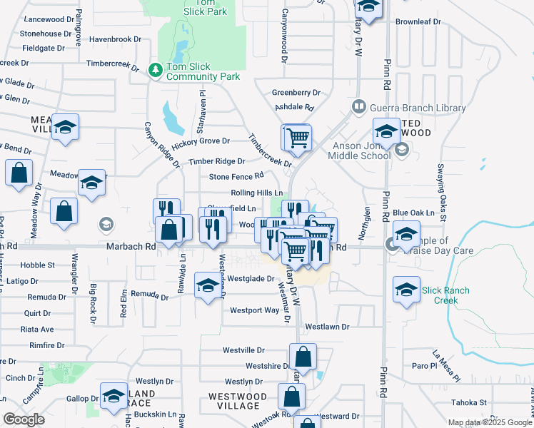 map of restaurants, bars, coffee shops, grocery stores, and more near 1322 Kenrock Drive in San Antonio