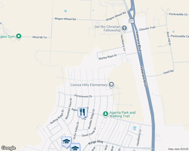 map of restaurants, bars, coffee shops, grocery stores, and more near 503 Boulder Ridge Street in Del Rio