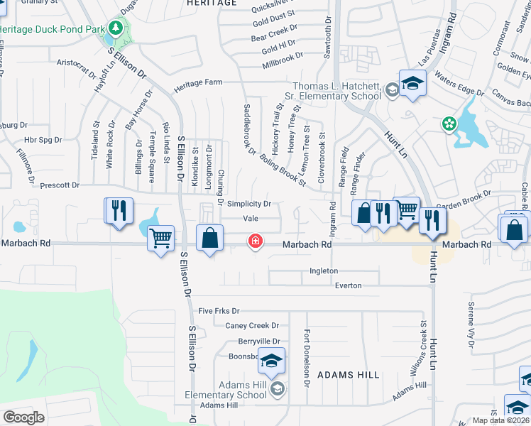 map of restaurants, bars, coffee shops, grocery stores, and more near 9619 Vale in San Antonio