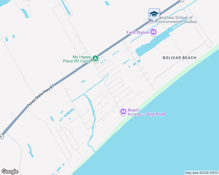 map of restaurants, bars, coffee shops, grocery stores, and more near 103 Bud Drive in Bolivar Peninsula
