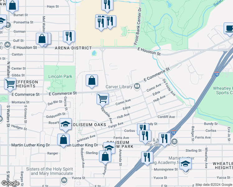 map of restaurants, bars, coffee shops, grocery stores, and more near 19 Bethlehem in San Antonio