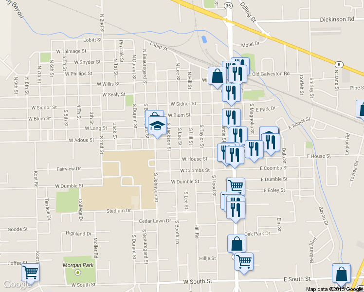 map of restaurants, bars, coffee shops, grocery stores, and more near 519 South Lee Street in Alvin