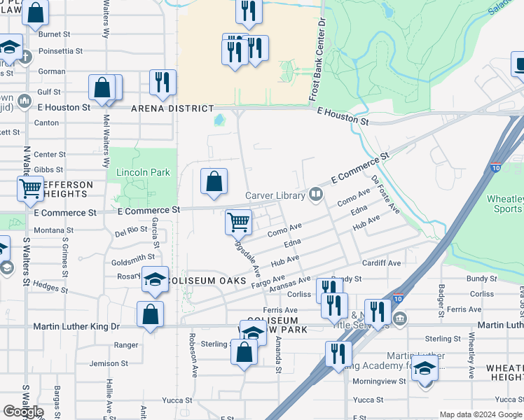 map of restaurants, bars, coffee shops, grocery stores, and more near 19 Bethlehem in San Antonio