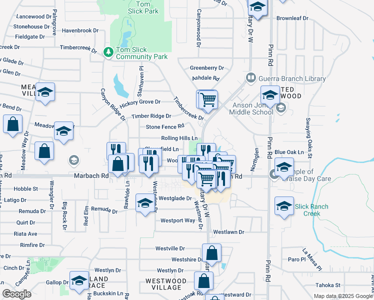 map of restaurants, bars, coffee shops, grocery stores, and more near 1322 Kenrock Drive in San Antonio
