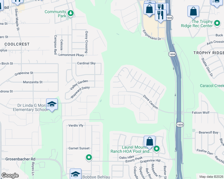 map of restaurants, bars, coffee shops, grocery stores, and more near 11438 Sea Gull Court in San Antonio