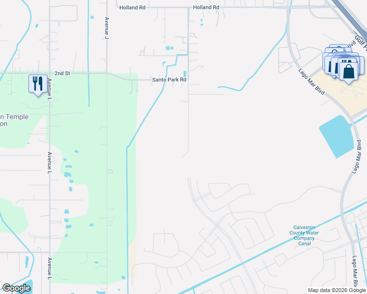map of restaurants, bars, coffee shops, grocery stores, and more near 5287 Santo Park Road in Dickinson