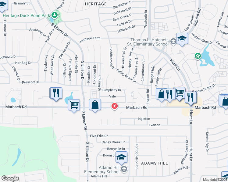 map of restaurants, bars, coffee shops, grocery stores, and more near 9711 Vale in San Antonio