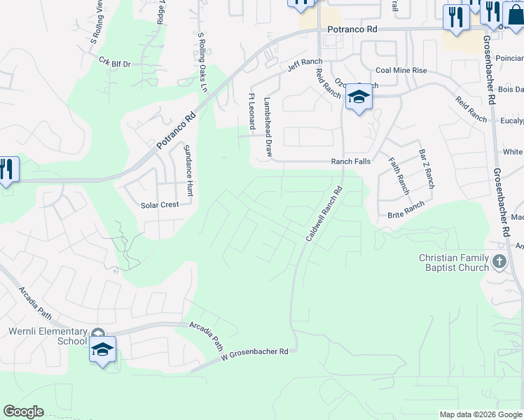 map of restaurants, bars, coffee shops, grocery stores, and more near Unnamed Road in San Antonio