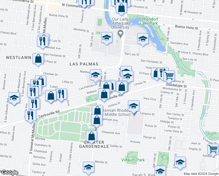 map of restaurants, bars, coffee shops, grocery stores, and more near 129 Gentry Street in San Antonio