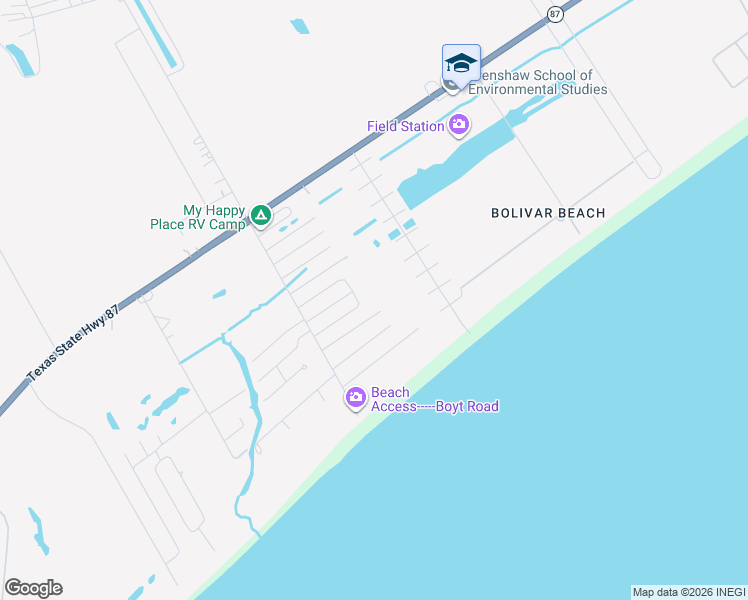 map of restaurants, bars, coffee shops, grocery stores, and more near 300 Verdia Drive in Bolivar Peninsula