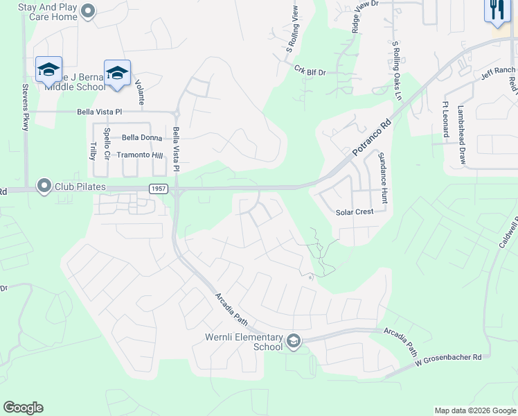 map of restaurants, bars, coffee shops, grocery stores, and more near 1206 Sun Spring in San Antonio