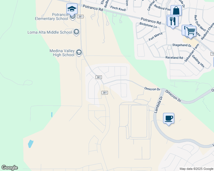 map of restaurants, bars, coffee shops, grocery stores, and more near 106 Javelina Hill in San Antonio