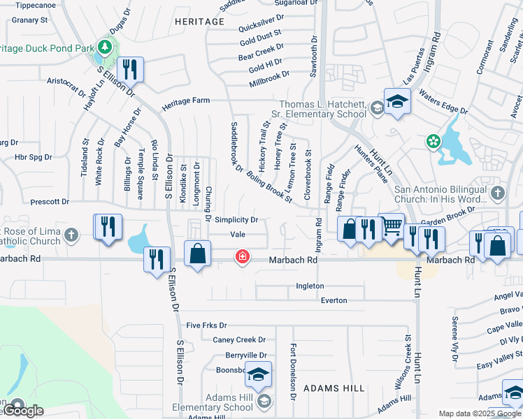 map of restaurants, bars, coffee shops, grocery stores, and more near 1303 Coldwater Drive in San Antonio