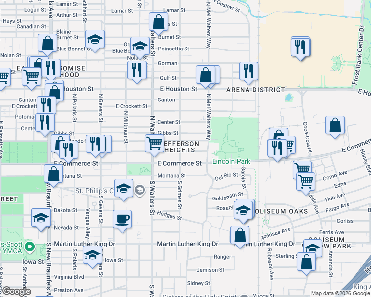 map of restaurants, bars, coffee shops, grocery stores, and more near 1510 Paso Hondo in San Antonio