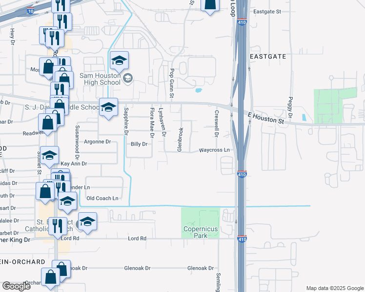 map of restaurants, bars, coffee shops, grocery stores, and more near 330 Glenbrook in San Antonio