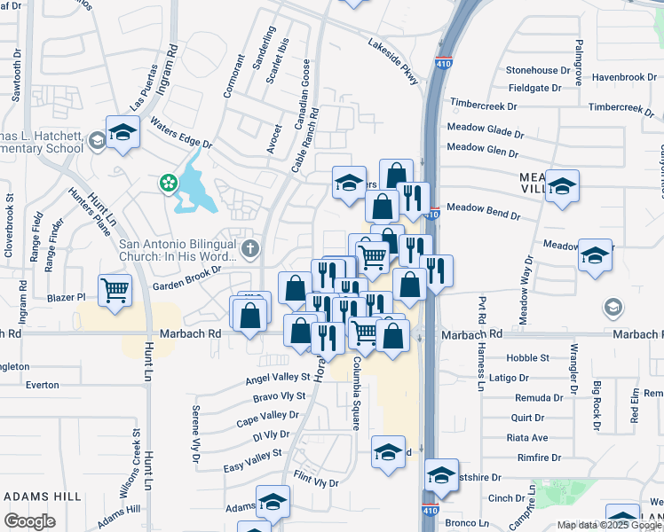 map of restaurants, bars, coffee shops, grocery stores, and more near 1503 Horal Dr in San Antonio