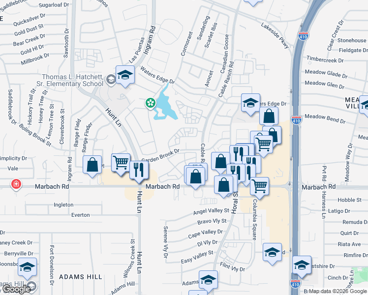 map of restaurants, bars, coffee shops, grocery stores, and more near 1302 Garden Dusk in San Antonio