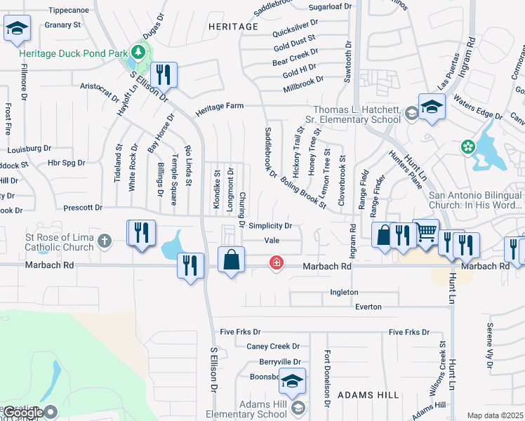 map of restaurants, bars, coffee shops, grocery stores, and more near 1321 Bitterlake in San Antonio