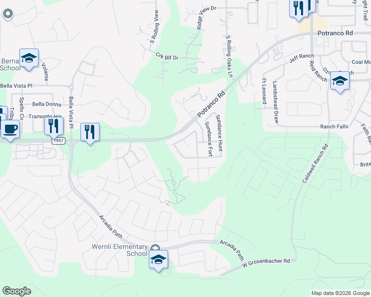 map of restaurants, bars, coffee shops, grocery stores, and more near 1119 Star Glade in San Antonio