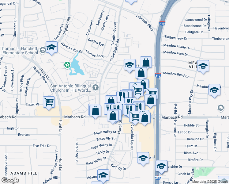 map of restaurants, bars, coffee shops, grocery stores, and more near 1503 Horal Dr in San Antonio