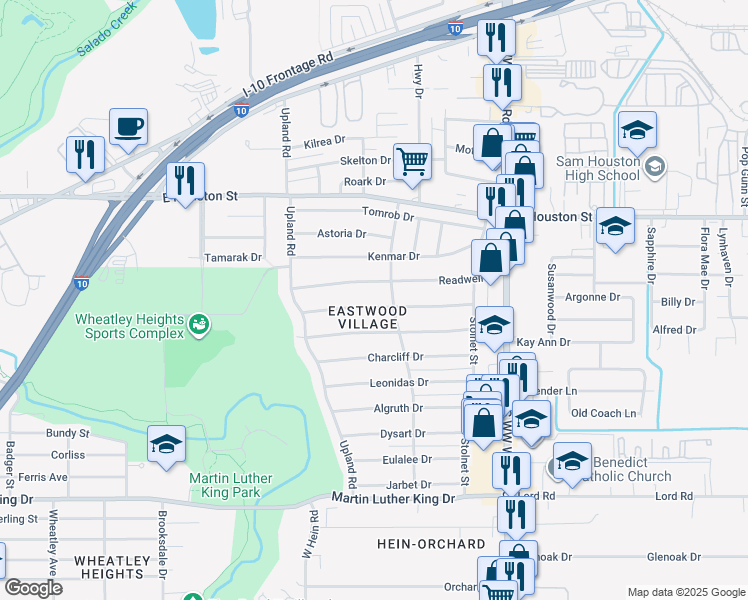map of restaurants, bars, coffee shops, grocery stores, and more near 341 Longview Drive in San Antonio