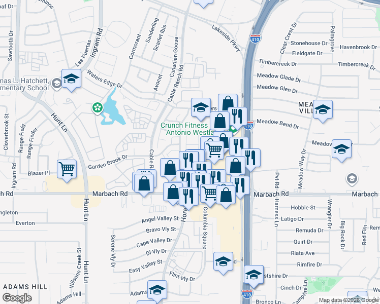 map of restaurants, bars, coffee shops, grocery stores, and more near 1503 Horal Dr in San Antonio