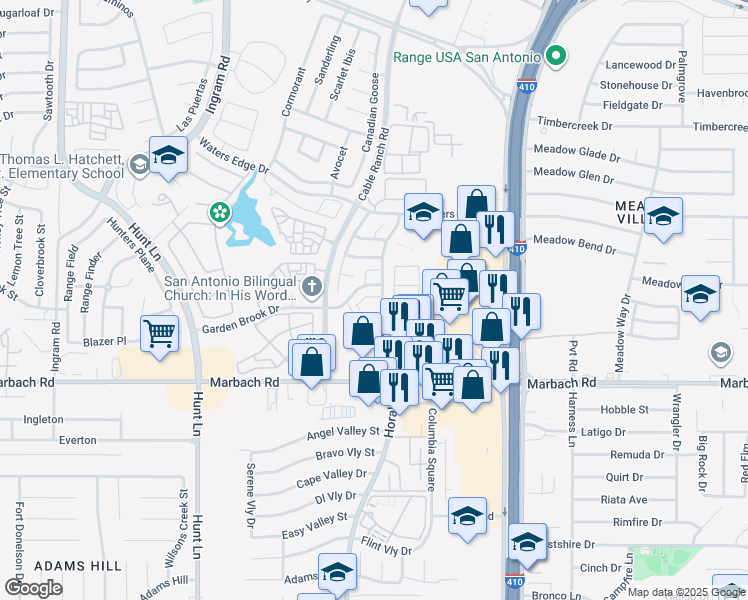 map of restaurants, bars, coffee shops, grocery stores, and more near 1503 Horal Dr in San Antonio